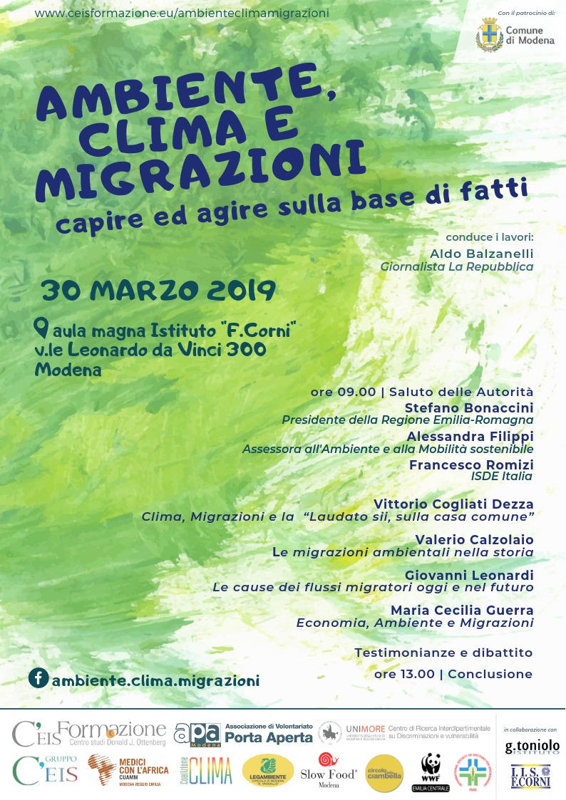 A Modena si parla di Ambiente, clima e migrazioni: capire ed agire sulla base di fatti.